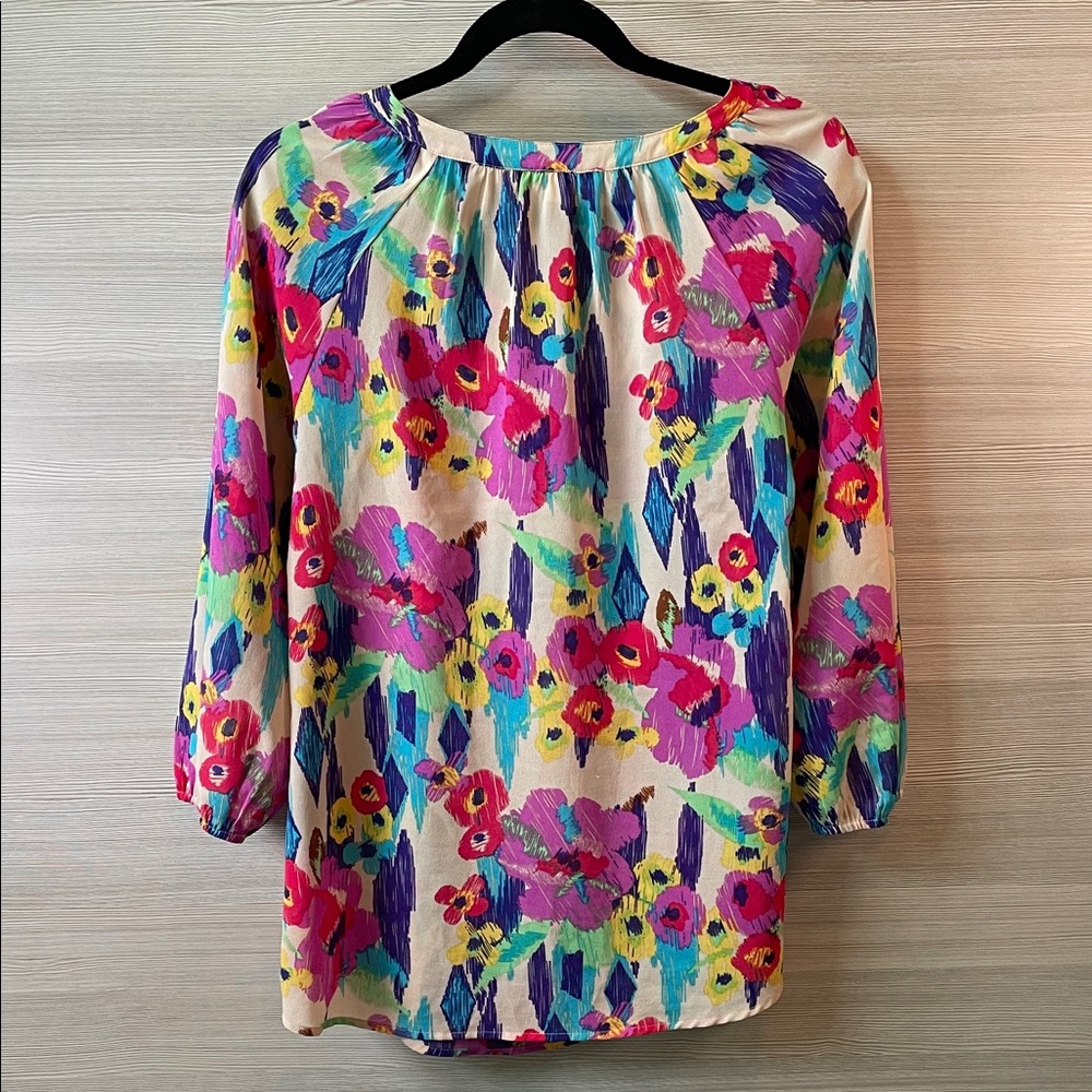 Daniel Rainn Split Neck Bright Multicolor Sheer F… - image 3